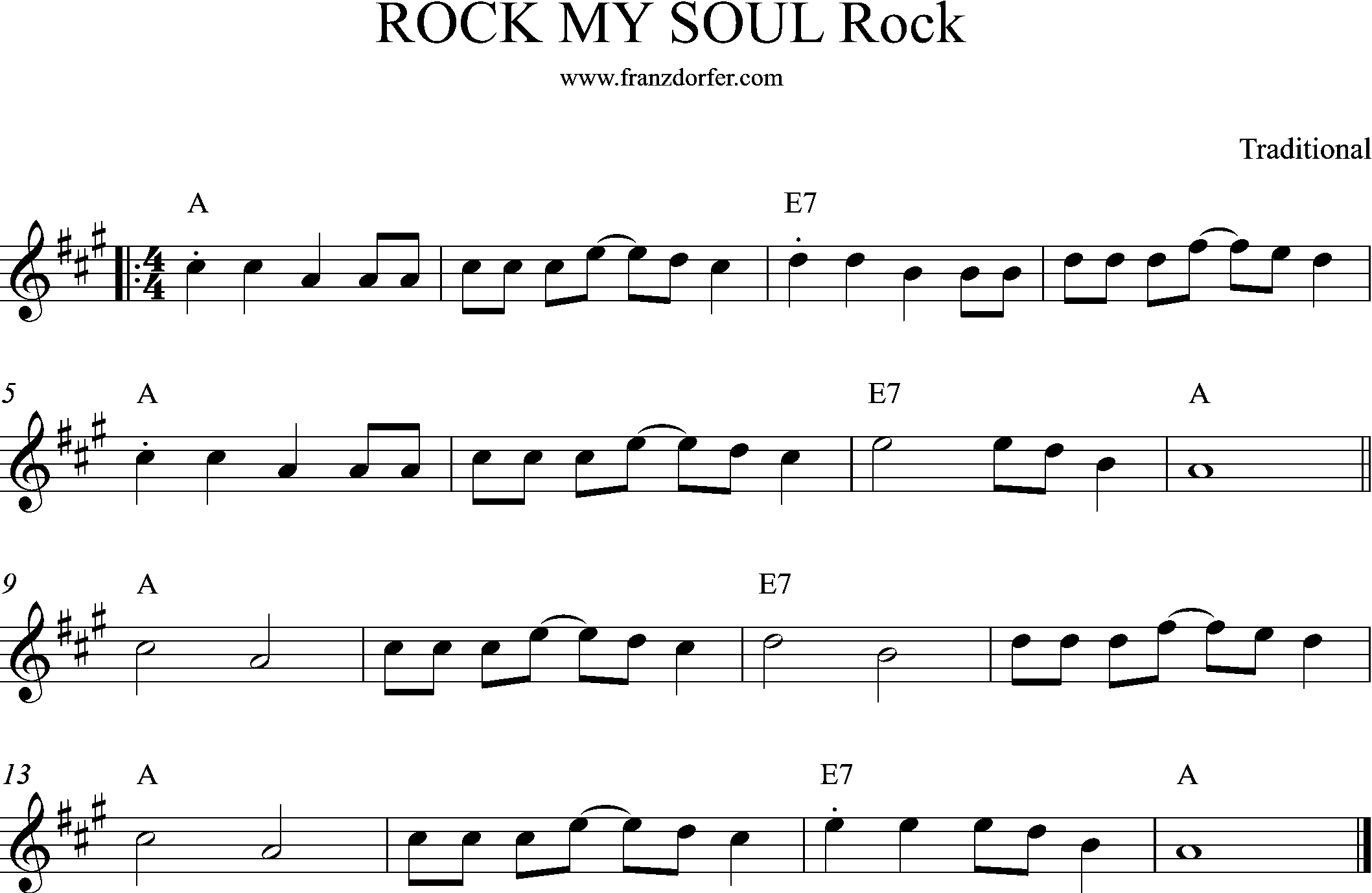 Noten Rock my Soul, A-Dur